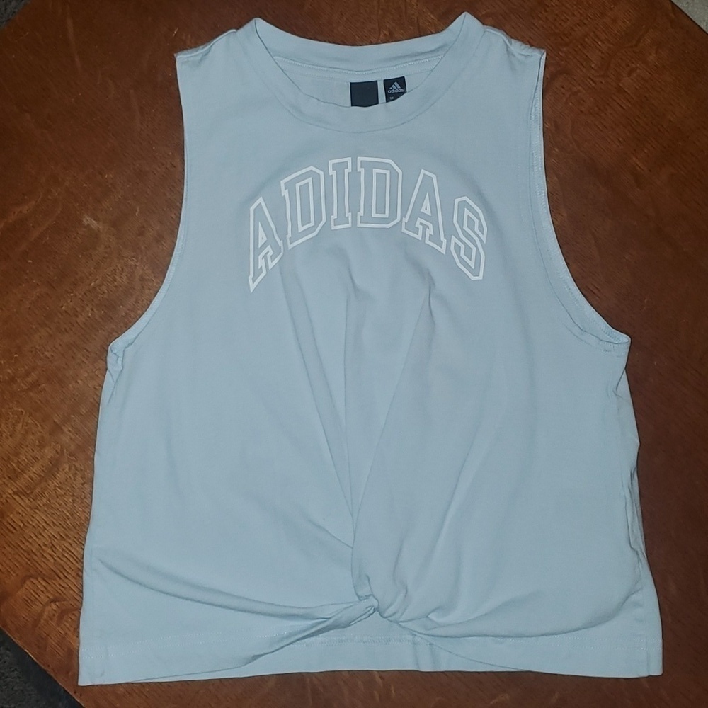 Adidas Ladies Knotted Baby Blue Tank Top. Size S